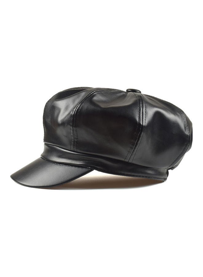 Women Vintage Faux Leather Solid Color Outdoor Beret Painter Flat Hat Peaked Cap Black  - Image 5