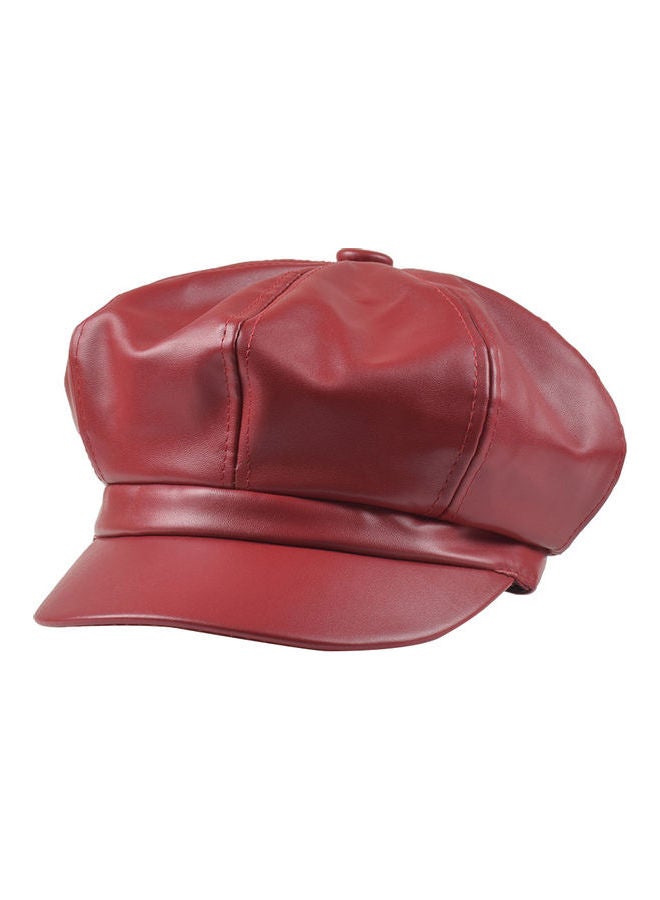 Women Vintage Faux Leather Solid Color Outdoor Beret Painter Flat Hat Peaked Cap Wine Red  - Image 1