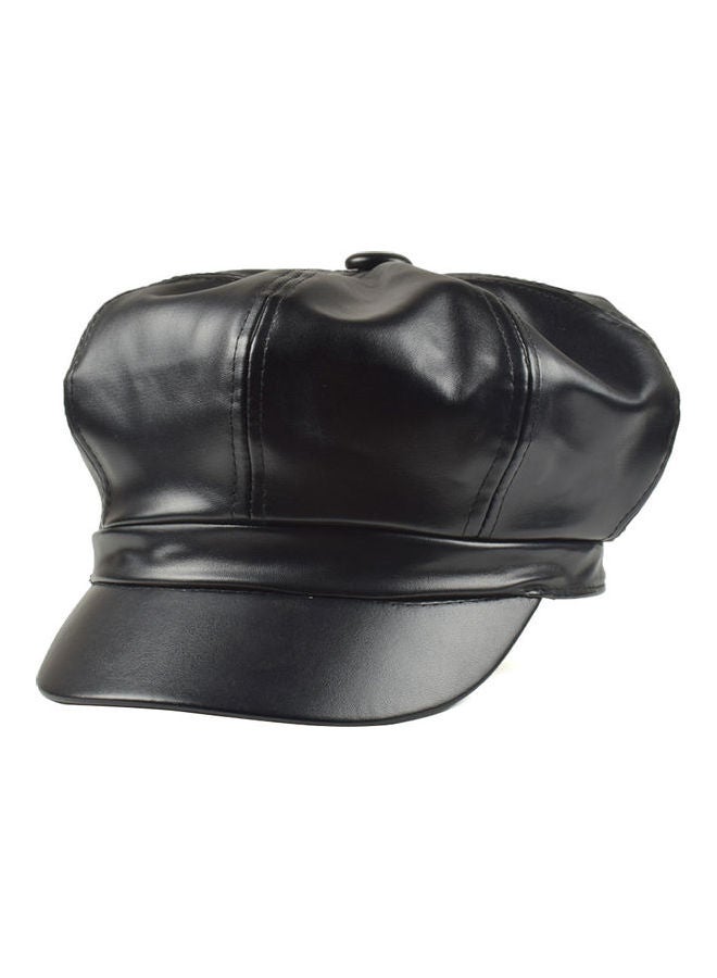 Women Vintage Faux Leather Solid Color Outdoor Beret Painter Flat Hat Peaked Cap Wine Red  - Image 5