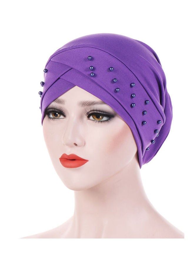 Generic - Women Beads Elastic Turban Hat Muslim Cancer Chemo Cap Hijab Head Wrap Purple - Image 1