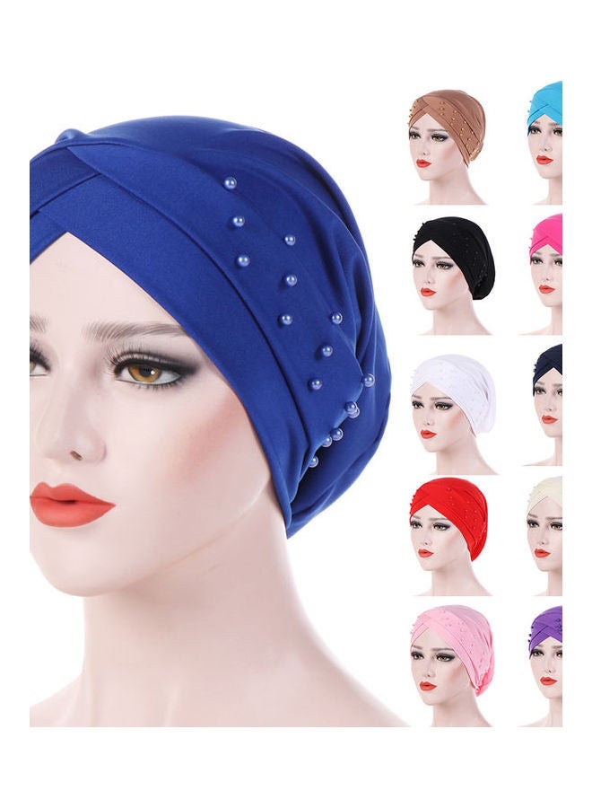Women Beads Elastic Turban Hat Muslim Cancer Chemo Cap Hijab Head Wrap Rose Red - Image 2