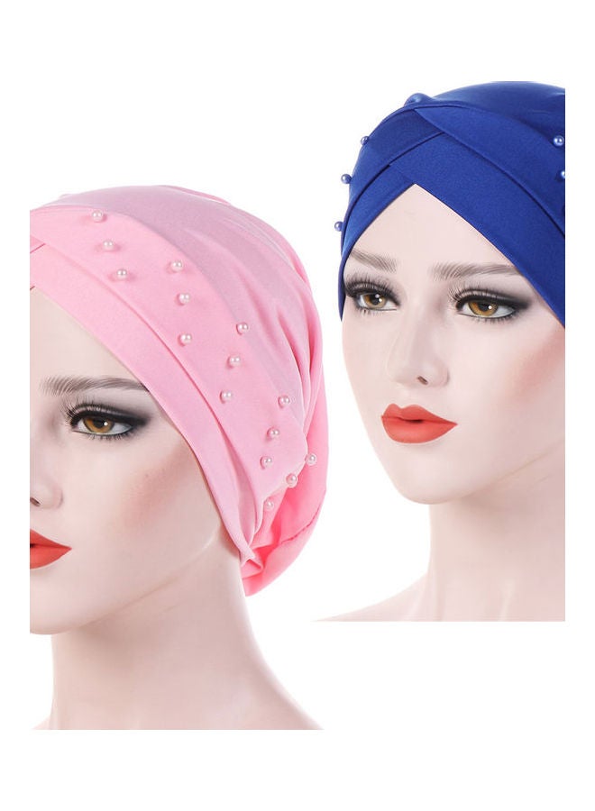 Women Beads Elastic Turban Hat Muslim Cancer Chemo Cap Hijab Head Wrap Rose Red - Image 3