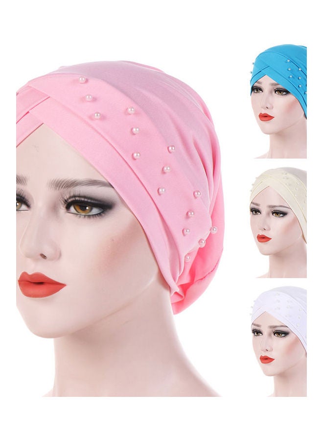 Women Beads Elastic Turban Hat Muslim Cancer Chemo Cap Hijab Head Wrap Rose Red - Image 4