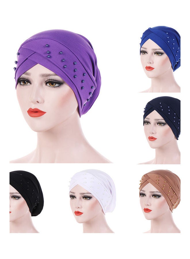 Women Beads Elastic Turban Hat Muslim Cancer Chemo Cap Hijab Head Wrap White - v1604681917/N41794793V_7