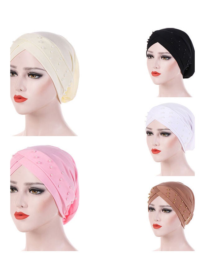 Women Beads Elastic Turban Hat Muslim Cancer Chemo Cap Hijab Head Wrap White - v1604681920/N41794793V_6