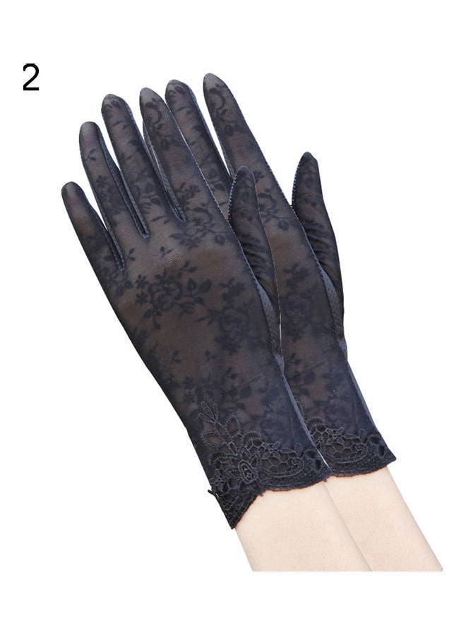 Generic Lady Fashion Ice Silk Flower UV Protection Non-Slip Driving Screentouch Gloves Black  - Image 1