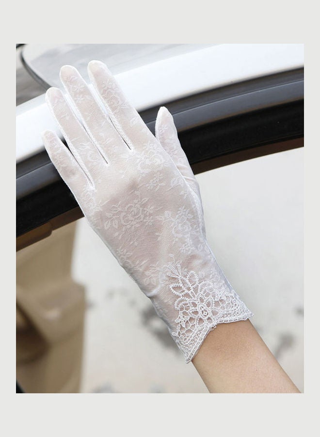 Generic Lady Fashion Ice Silk Flower UV Protection Non-Slip Driving Screentouch Gloves Black  - Image 3