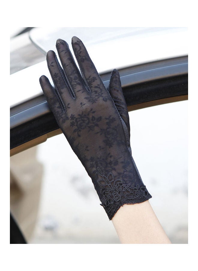 Generic Lady Fashion Ice Silk Flower UV Protection Non-Slip Driving Screentouch Gloves Black  - Image 2