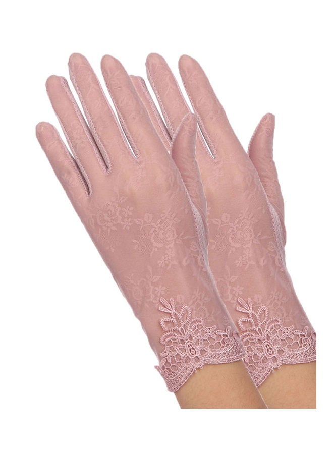 Generic Lady Fashion Ice Silk Flower UV Protection Non-Slip Driving Screentouch Gloves Black  - Image 4