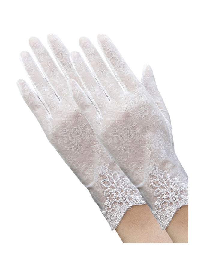 Generic Lady Fashion Ice Silk Flower UV Protection Non-Slip Driving Screentouch Gloves Black  - Image 5