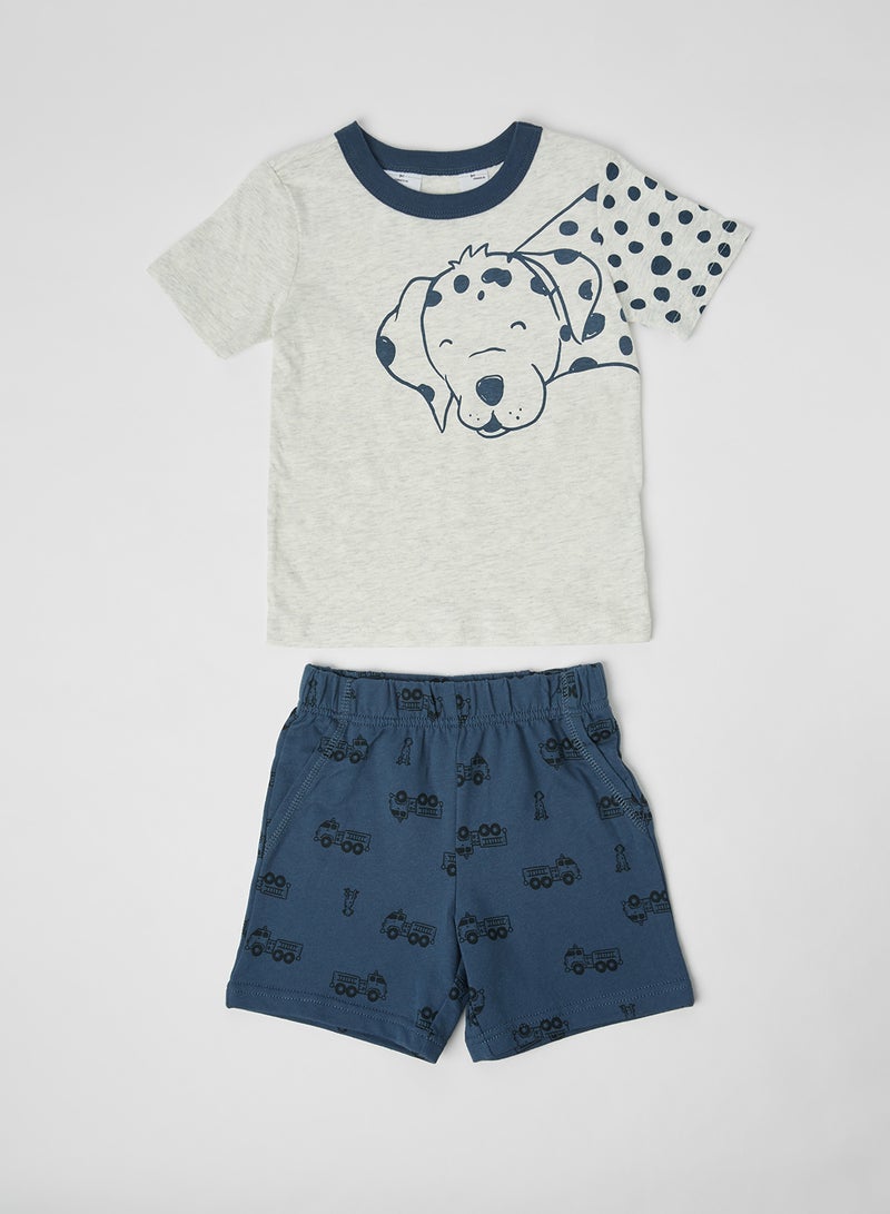 carter's 2 Pack Dalmatian Jersey T-Shirt And Firetruck Shorts Set Multicolour  - Image 1