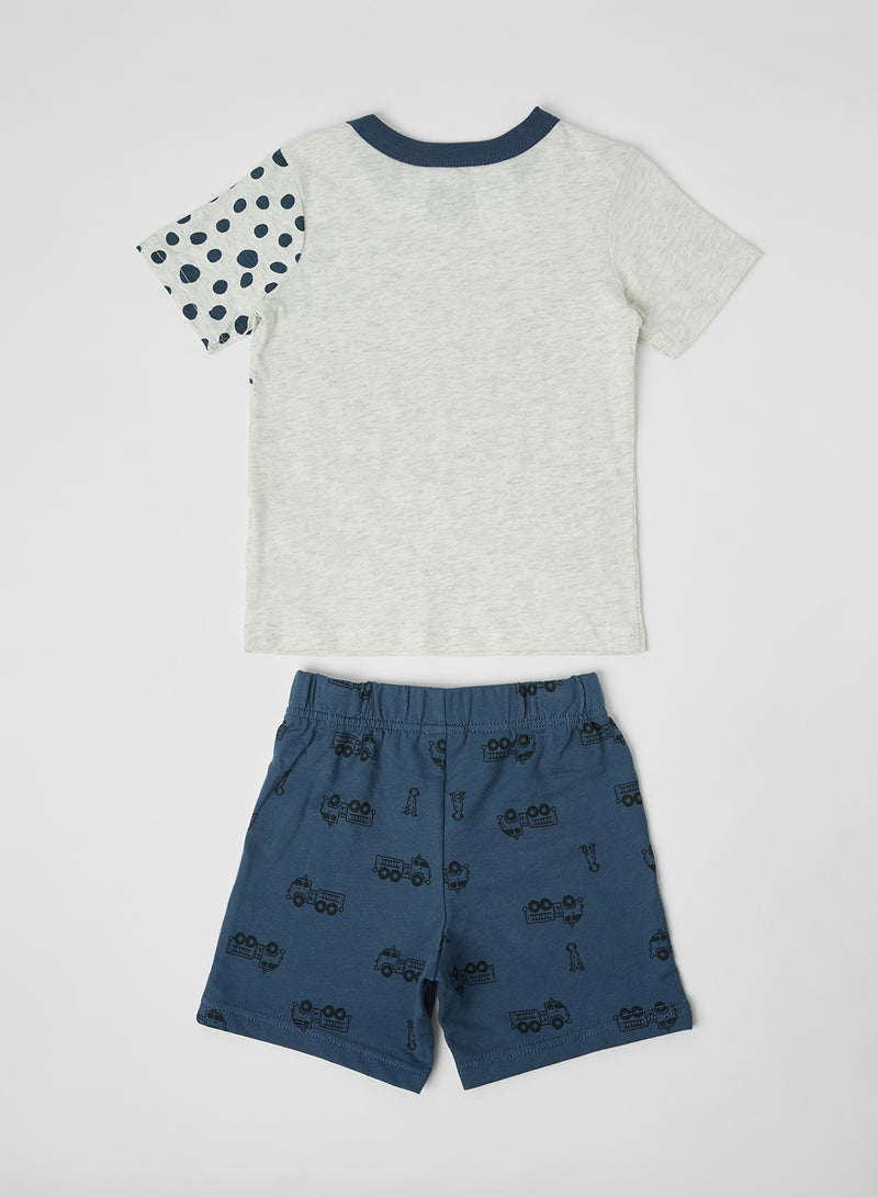 carter's 2 Pack Dalmatian Jersey T-Shirt And Firetruck Shorts Set Multicolour  - Image 2