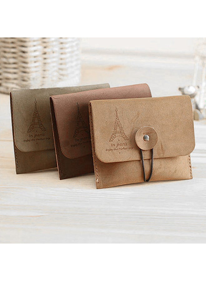 Women's Men's Vintage Eiffel Tower Coin Purse Small Fold Key Pouch Wallet Bag Tan - Image 2