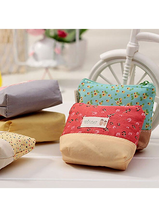 Lovely Women Color Block Floral Canvas Mini Coin Purse Pouch Wallet Key Bag Pink - Image 4