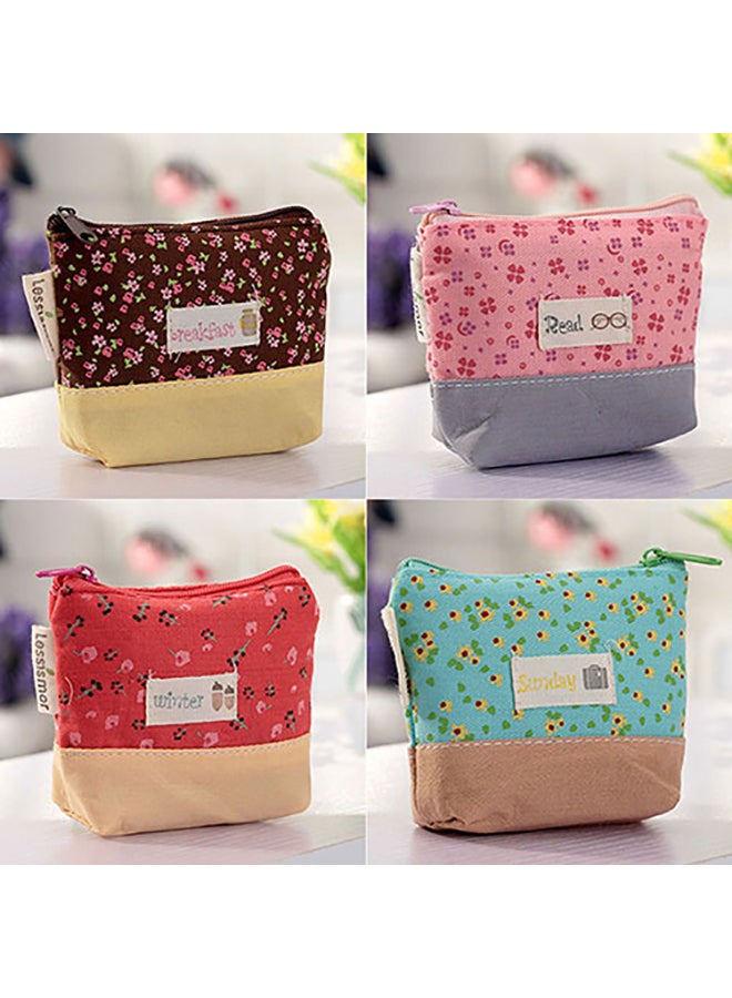 Lovely Women Color Block Floral Canvas Mini Coin Purse Pouch Wallet Key Bag Pink - Image 5