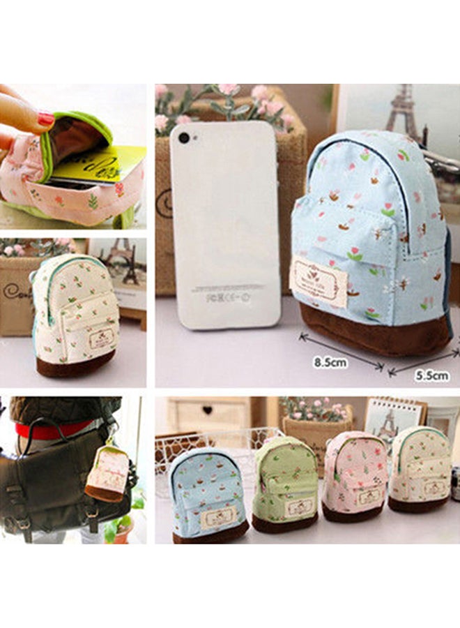 Canvas Case Coin Card Backpack Flower Purse Zipper Bag Pouch Small Wallet Beige - Image 1
