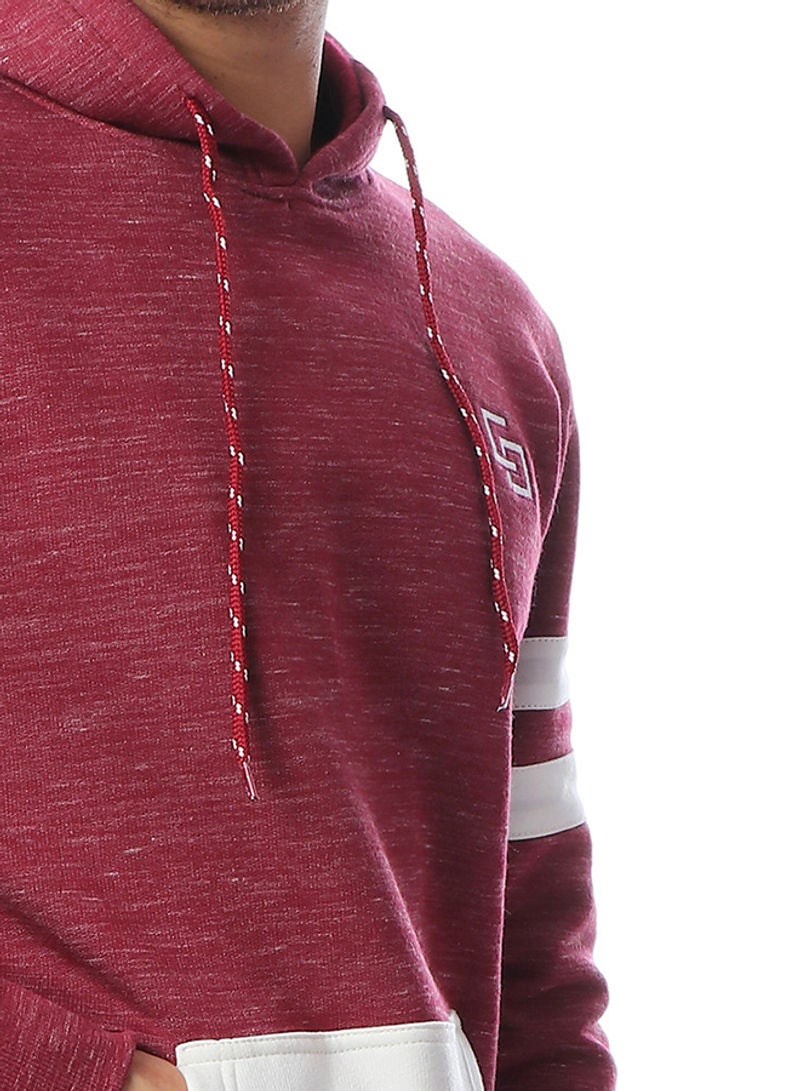 Casual Solid Hoodie Maroon - Image 4