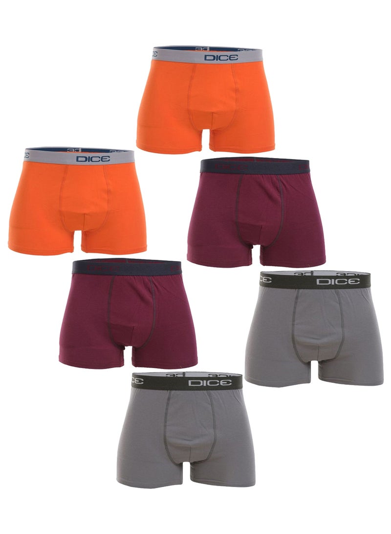 DICE 6-Piece Cotton Boxers Underware Set Orange/Grey/Burgundy  - Image 1