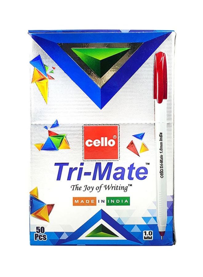Cello 50-Piece Tri-Mate Ball Pen White/Red