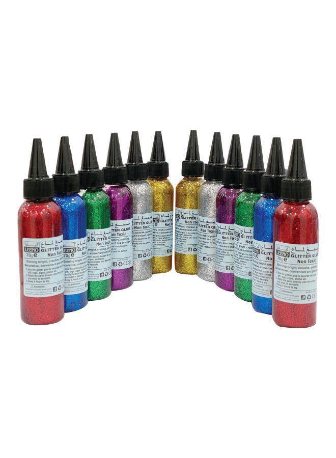 LEENO 12-Piece Glitter Glue 70g Gold/Green/Blue