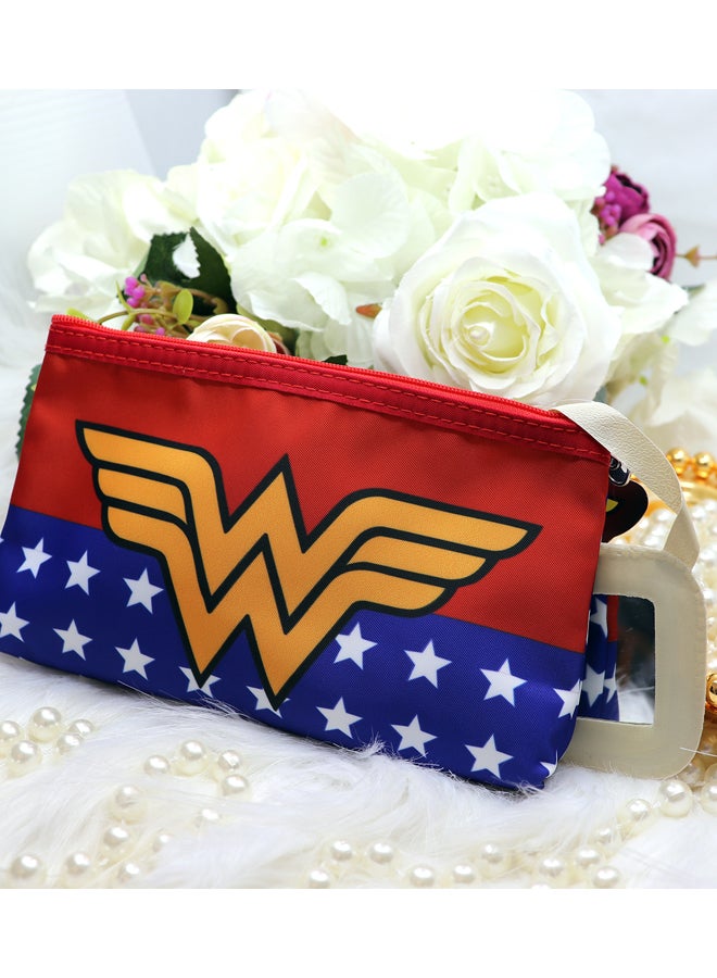 WB Wonder Woman Logo Printed Cosmetic Toiletry Bag Red/Blue/Yellow - Image 4