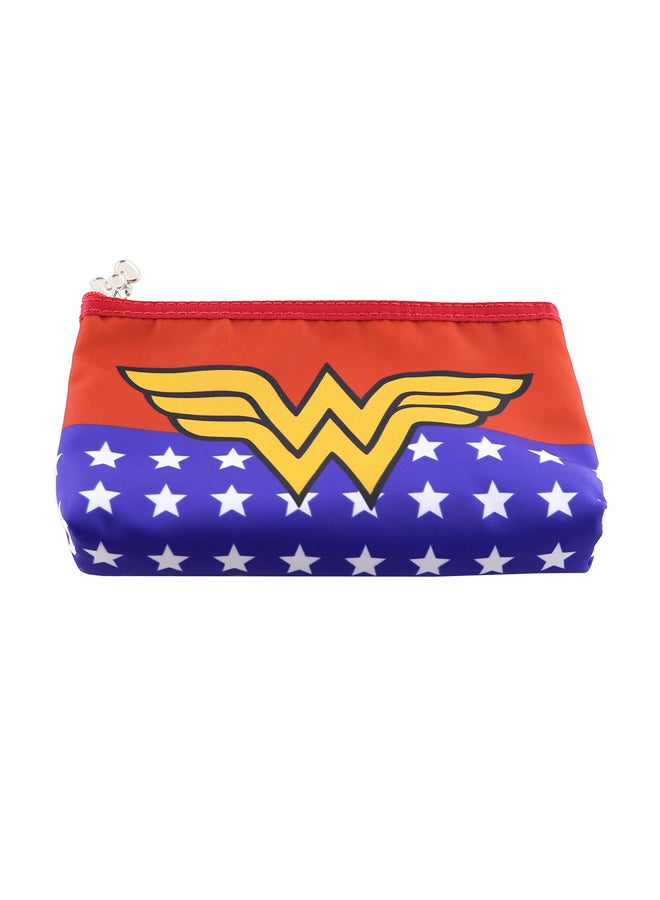 WB Wonder Woman Logo Printed Cosmetic Toiletry Bag Red/Blue/Yellow - Image 1