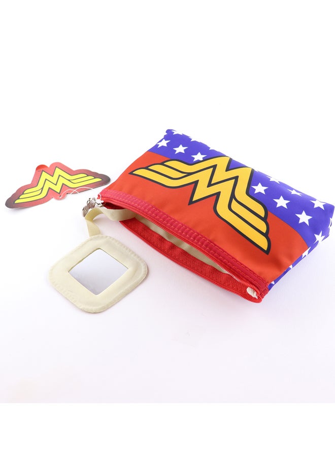 WB Wonder Woman Logo Printed Cosmetic Toiletry Bag Red/Blue/Yellow - Image 3