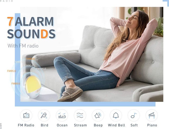 HeimVision - HeimVision Sunrise Alarm Clock, A80S Smart Wake up Light Work with Alexa, Sleep Aid Digital Alarm Clock with Sunset Simulation, Snooze/FM Radio /7 Natural Sounds and 4 Alarms for Adults & Kids White/Orange 165X165x70mm - Image 1