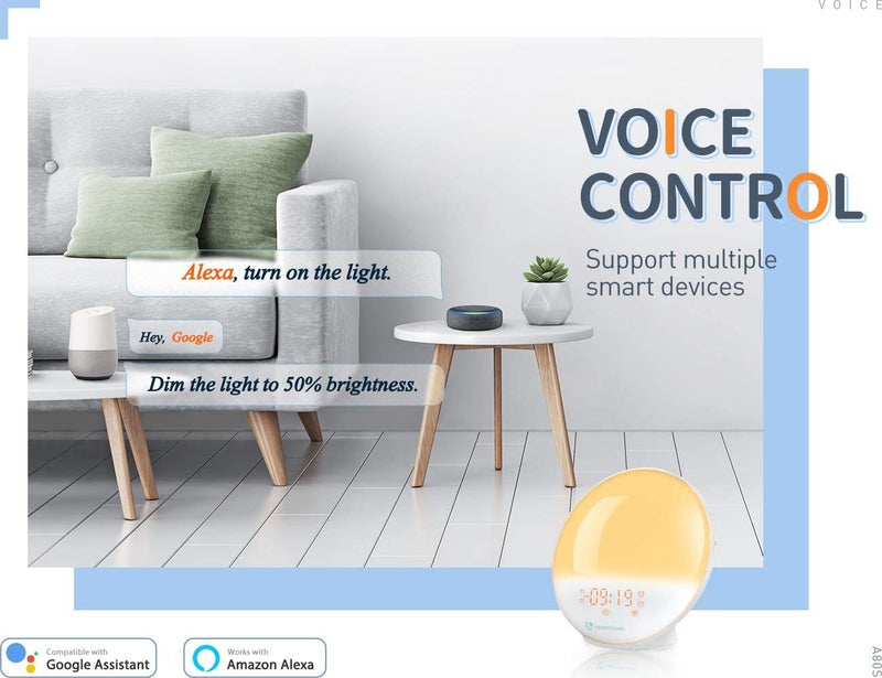HeimVision - HeimVision Sunrise Alarm Clock, A80S Smart Wake up Light Work with Alexa, Sleep Aid Digital Alarm Clock with Sunset Simulation, Snooze/FM Radio /7 Natural Sounds and 4 Alarms for Adults & Kids White/Orange 165X165x70mm - Image 1