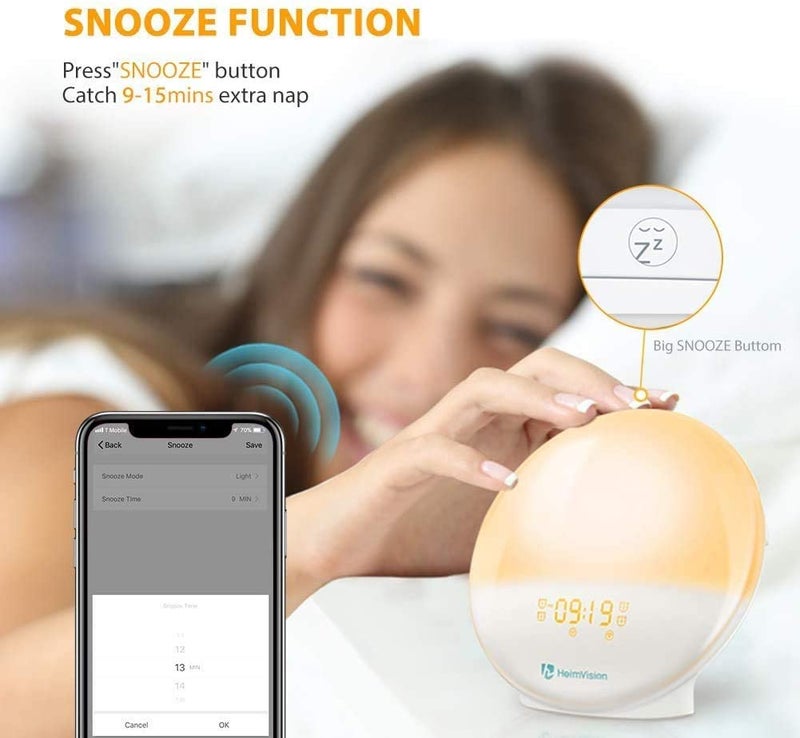 HeimVision - HeimVision Sunrise Alarm Clock, A80S Smart Wake up Light Work with Alexa, Sleep Aid Digital Alarm Clock with Sunset Simulation, Snooze/FM Radio /7 Natural Sounds and 4 Alarms for Adults & Kids White/Orange 165X165x70mm - Image 1