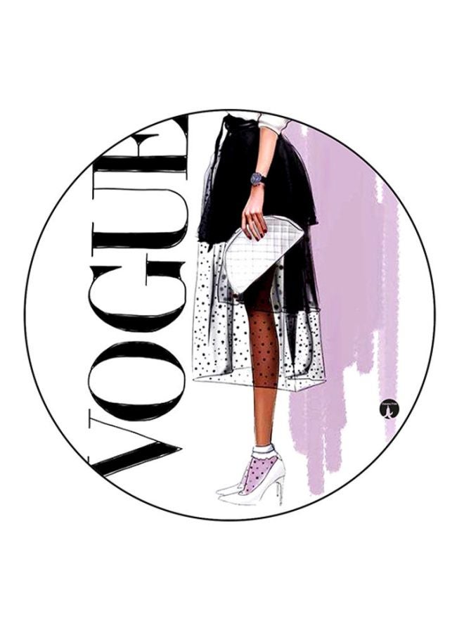 لوحة ماوس دائرية مُزينة بطبعة لكلمة "Vogue" أبيض/أسود/وردي