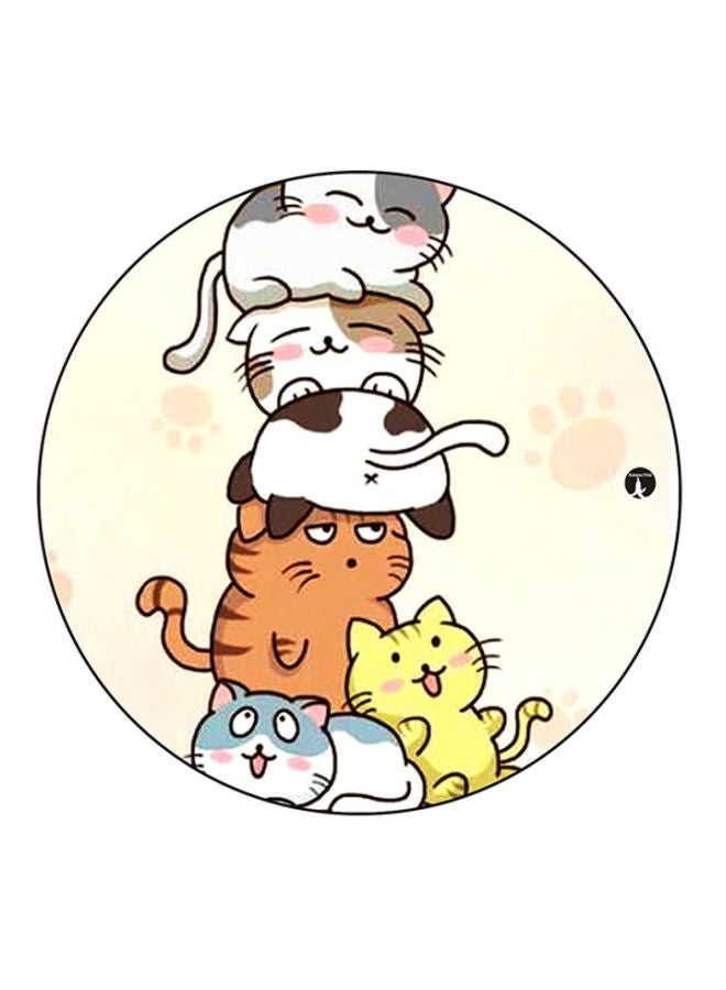 بي بي لوحة ماوس دائرية مُزينة بطبعة قطة أصفر/أبيض/بيج