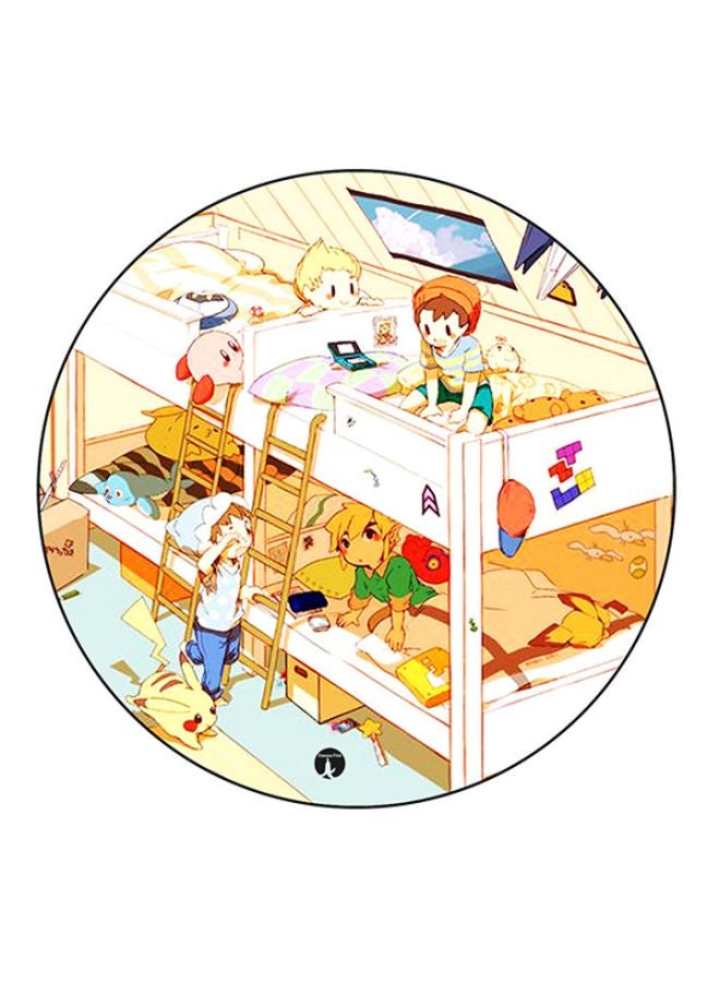 بي بي لوحة ماوس دائرية مُزينة بطبعة بتصميم أطفال أبيض/ بني/ أصفر