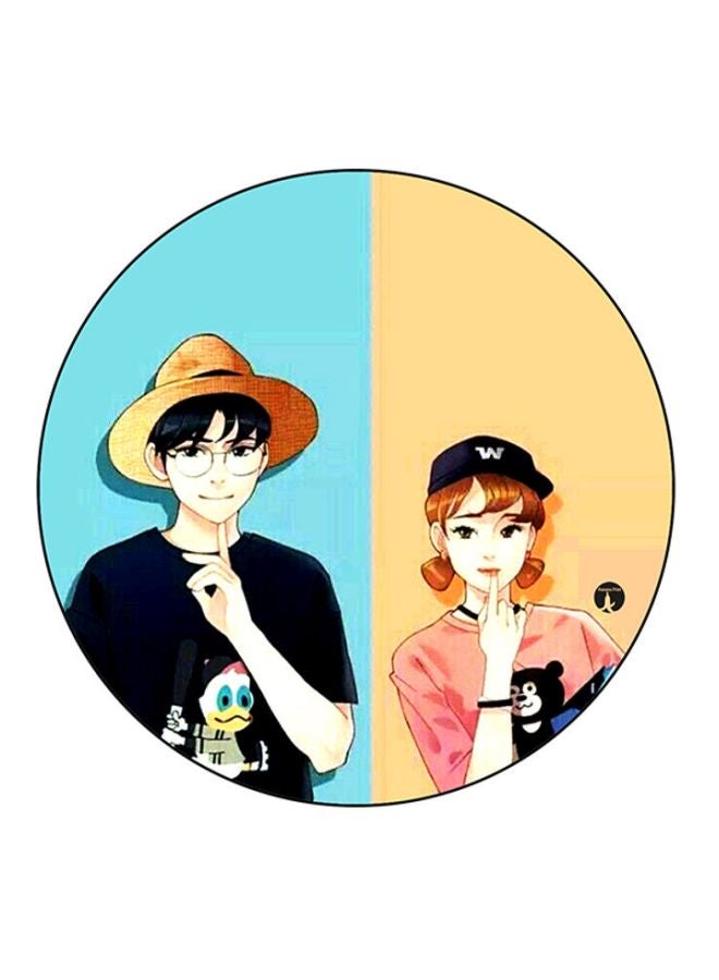 BP Boy And Girl Printed Round Mousepad Blue/Black/Beige