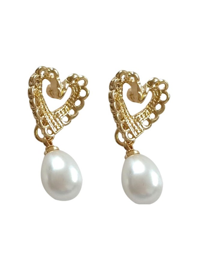 J&J 925 Sterling Silver Love Heart Shaped Pearl Earrings  - Image 1
