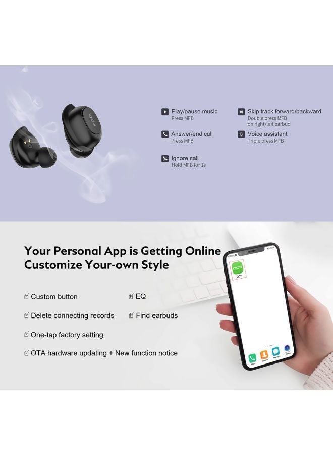 كيو سي واي سماعة أذن داخلية لاسلكية منفصلة T9 مع علبة شحن أسود - Image 2