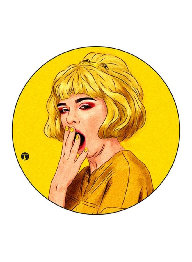 Yawning Woman Printed Mouse Pad Yellow/Beige