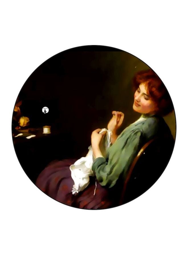 بي بي لوحة ماوس مستديرة بطبعة رسمة فنية كلاسيكية أسود/ أخضر/ بيج