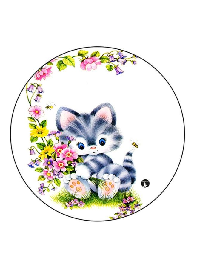 Cat Printed Mouse Pad White/Green/Blue