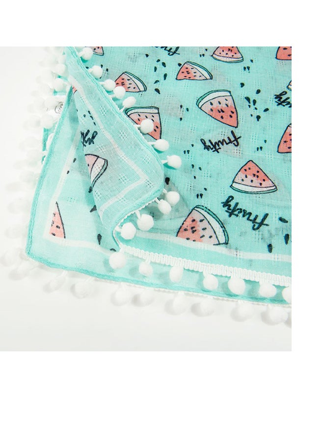 SMYK - Watermelon Print Tassel Scarves Turquoise Green/Brown - Image 1