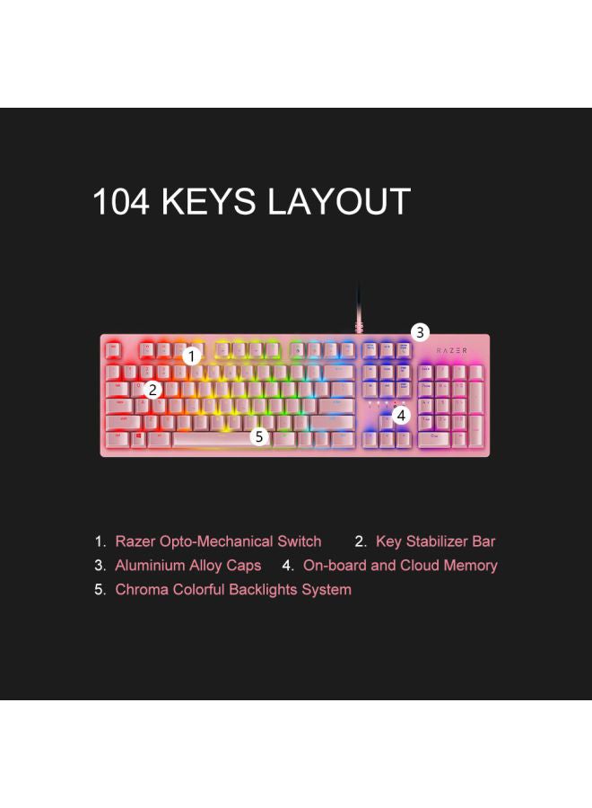 RAZER - Razer Huntsman Gaming Keyboard: Fastest Keyboard Switches Ever - Clicky Optical Switches - Customizable Chroma RGB Lighting - Programmable Macro Functionality - Quartz Pink - Image 1