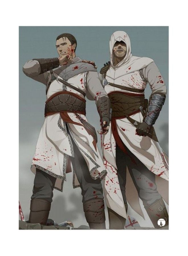 وسادة ماوس مطبوعة برسمة للعبة الفيديو Assassin's Creed أزرق/أبيض/رمادي