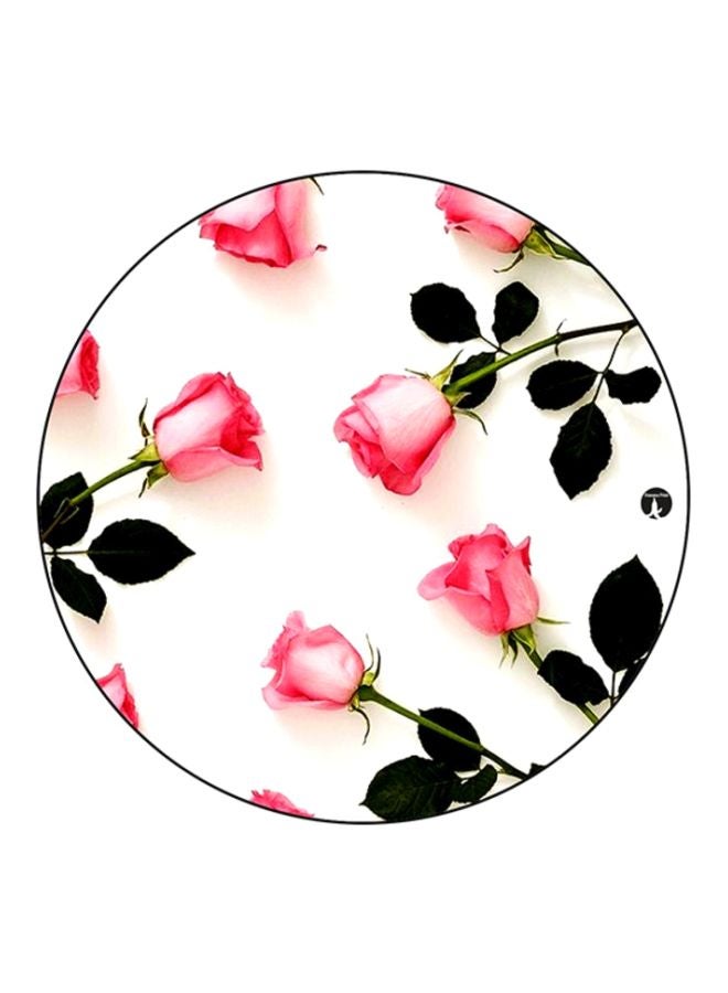 Flowers Printed Round Mousepad White/Pink/Green
