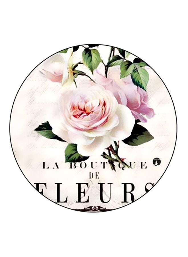 BP Flowers Printed Round Mousepad White/Pink/Green