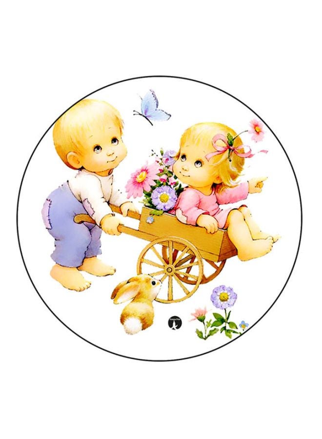 BP Boy And Girl Printed Round Mousepad White/Yellow/Pink