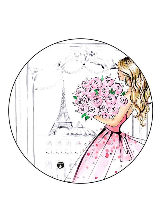 لوحة ماوس دائرية مُزينة بطبعة أبيض/وردي/بني