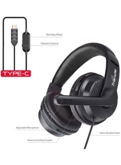 Trands Type C Wired Stereo Over Ear Headphones Black  - Image 3