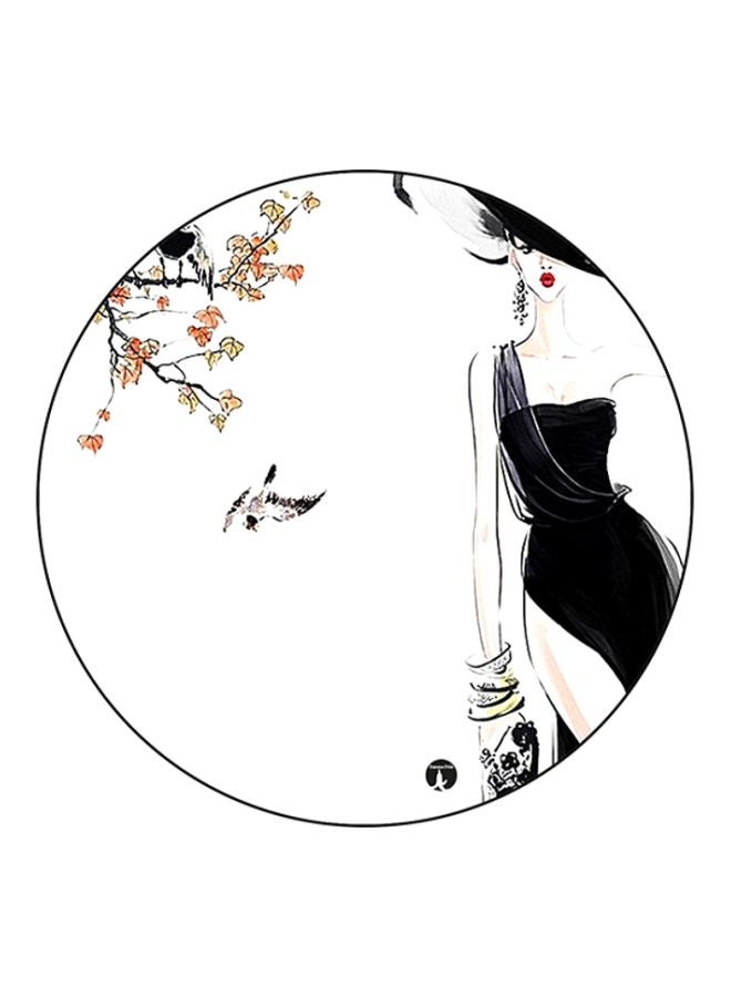 Woman Printed Round Mousepad White/Black/Pink