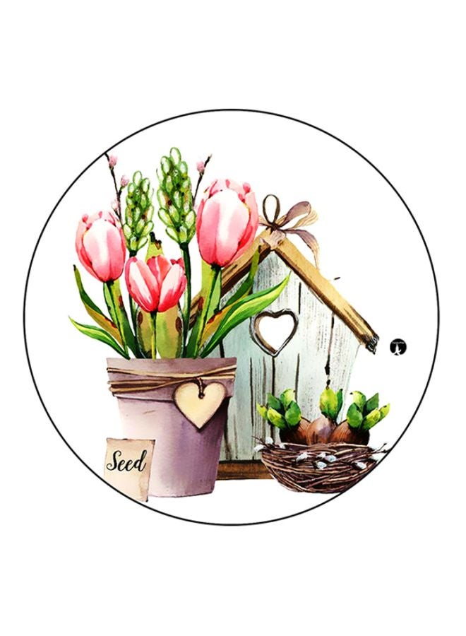 BP Vintage Art Printed Round Mousepad White/Pink/Green