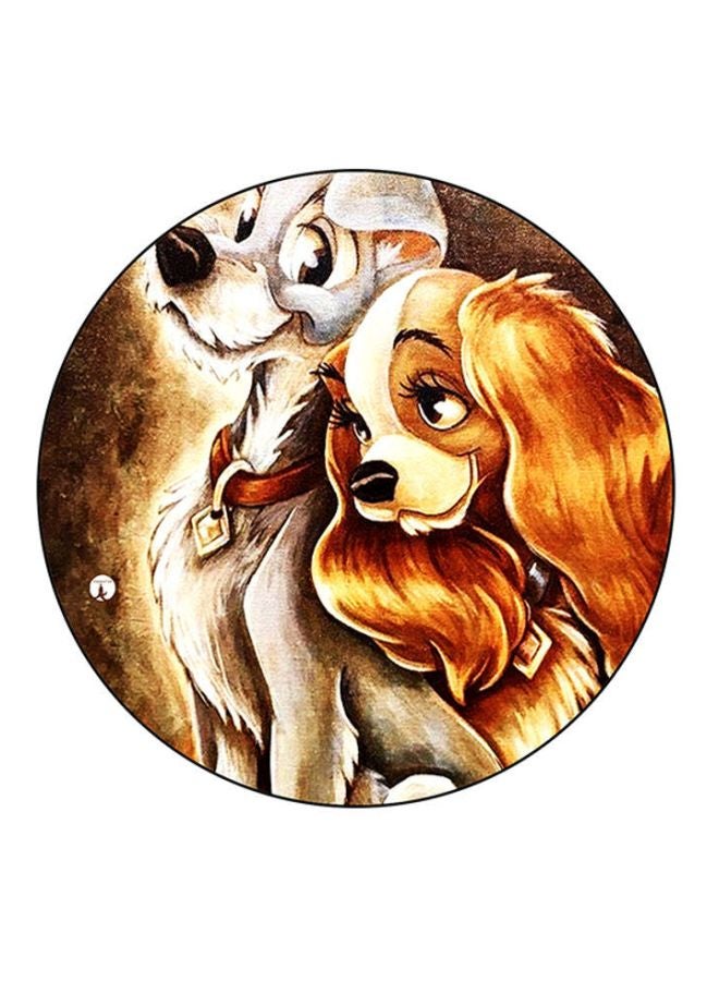 بي بي لوحة ماوس ألعاب بتصميم دائري مُزينة بطبعة كلب بني/أبيض/برتقالي